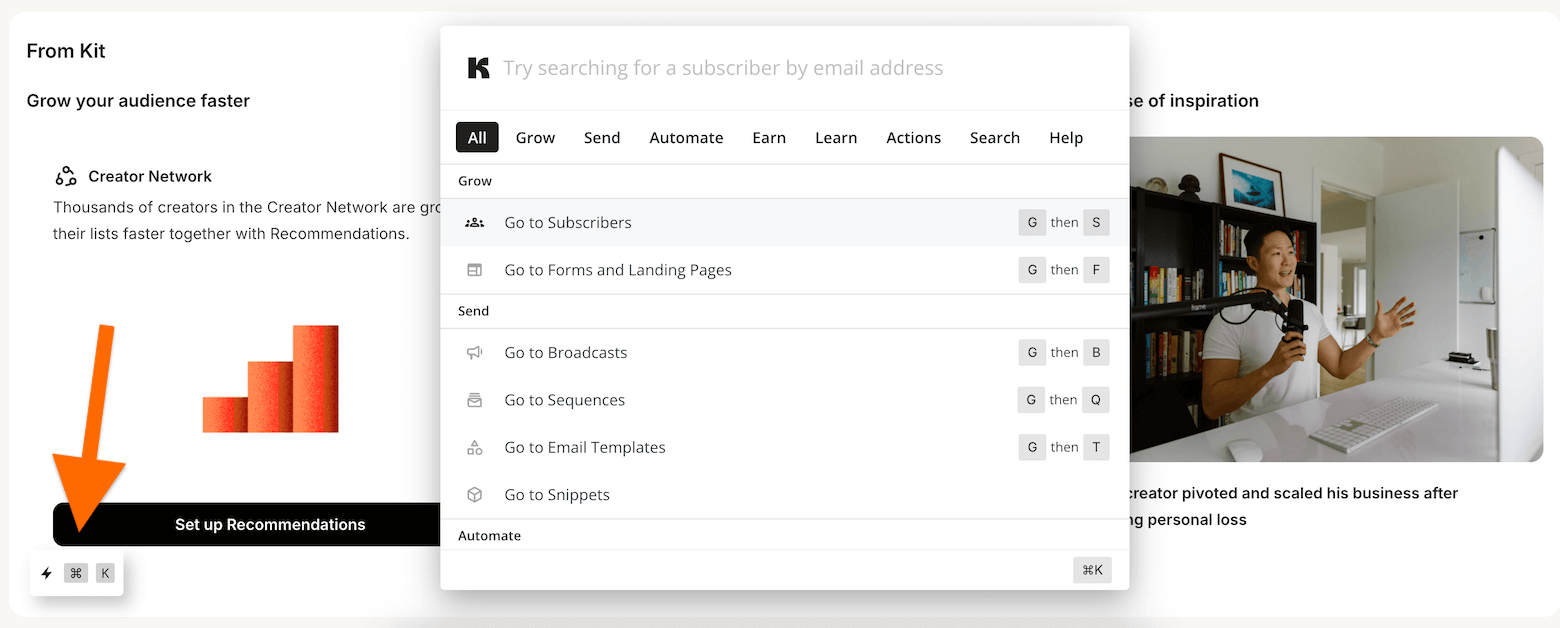 Kits Shortcuts, also Abkürzungen, zu den verschiedenen Funktionen