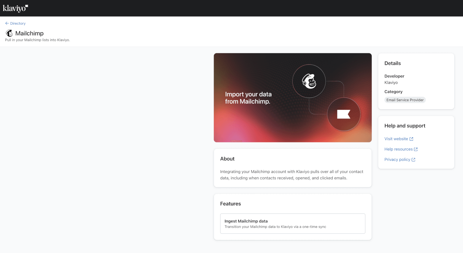 Mailchimp integration on Klaviyo