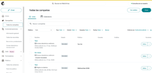 La interfaz de Mailchimp