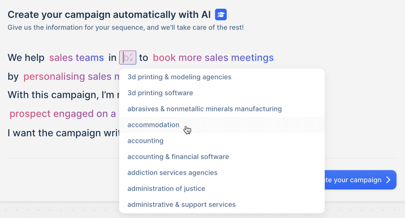 Lemlist AI campaign creation tool