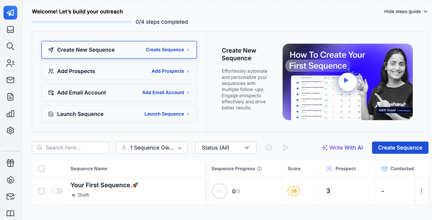 Saleshandy dashboard