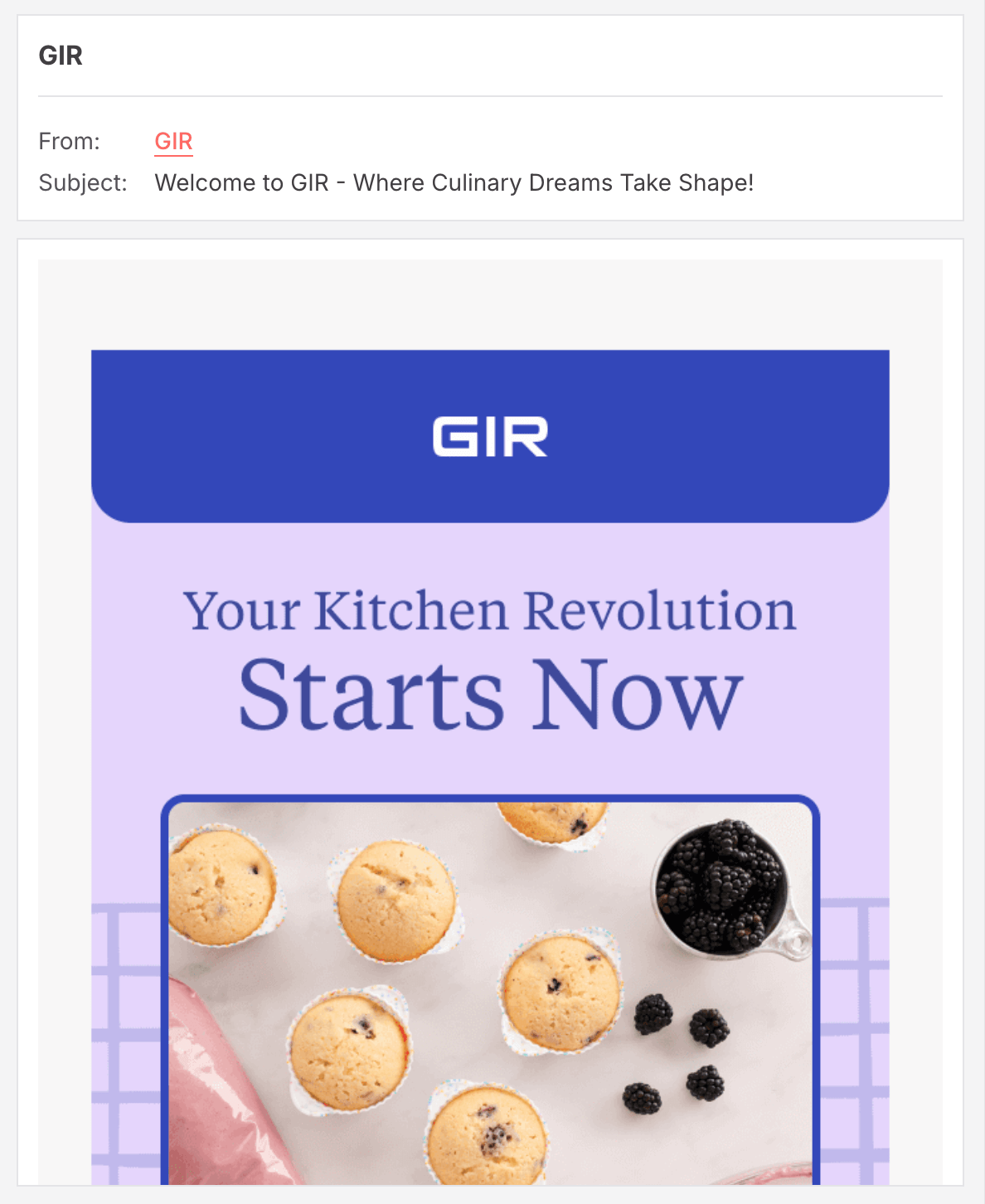 Subject line: Welcome to GIR - Where culinary dreams take shape!