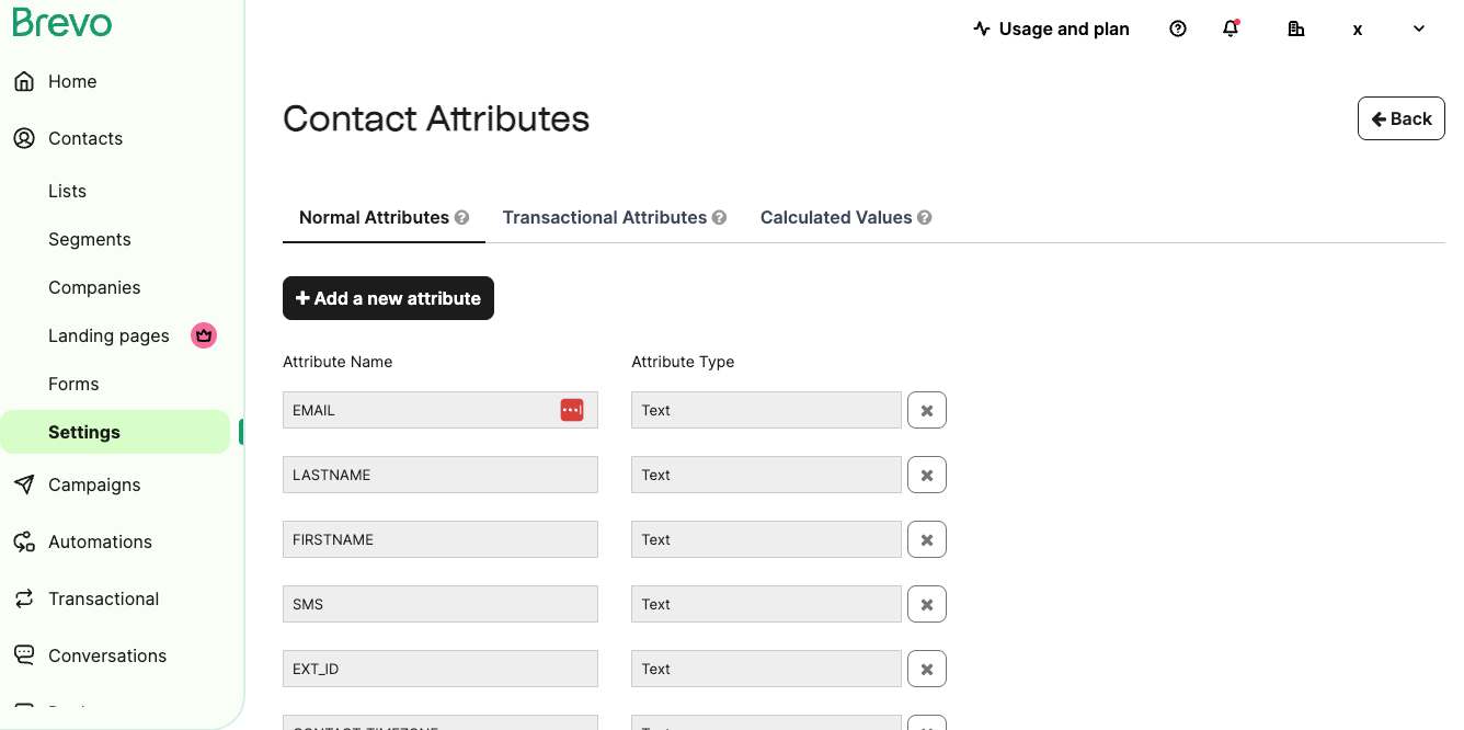 brevo tutorial - contact attributes