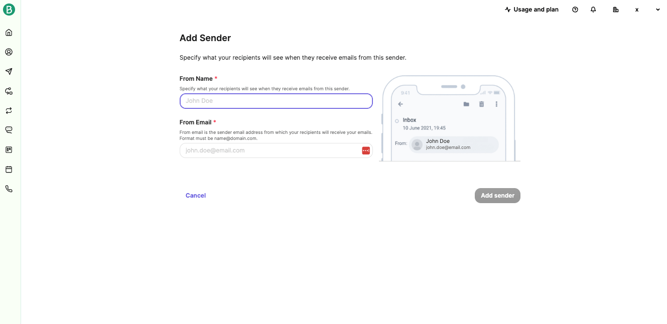 Brevo add domain