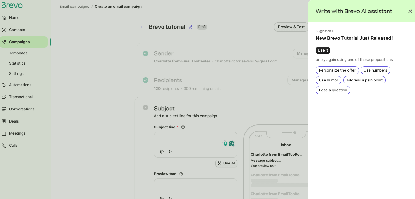 Brevo email settings