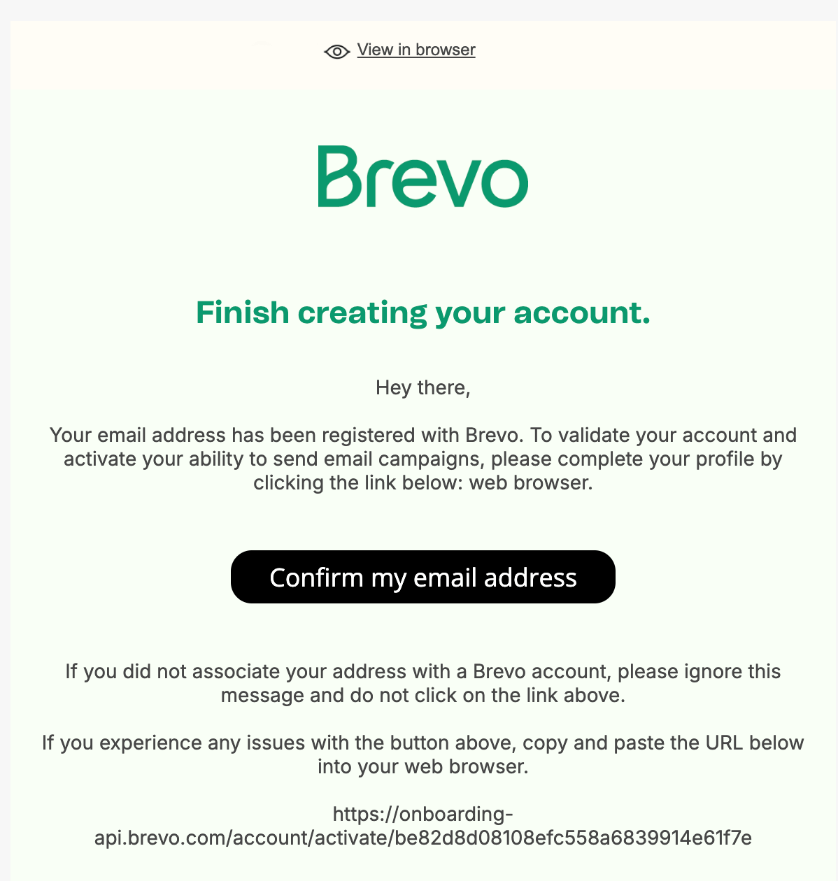 Brevo registration email