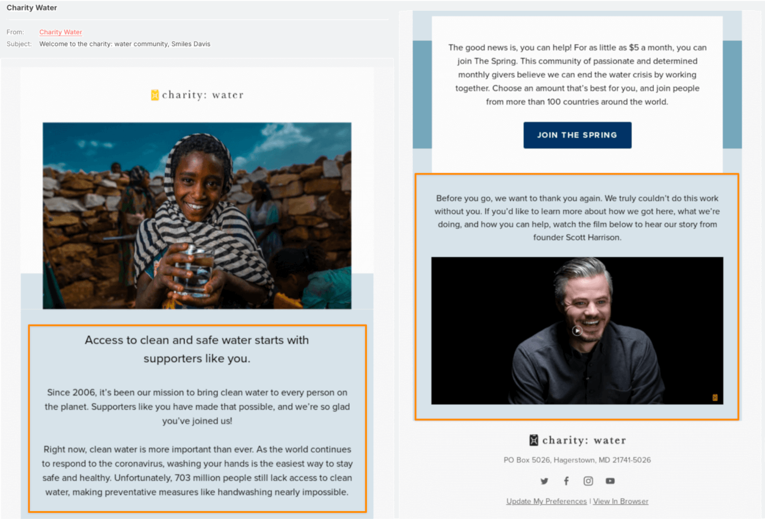 Charity: Water welcome email