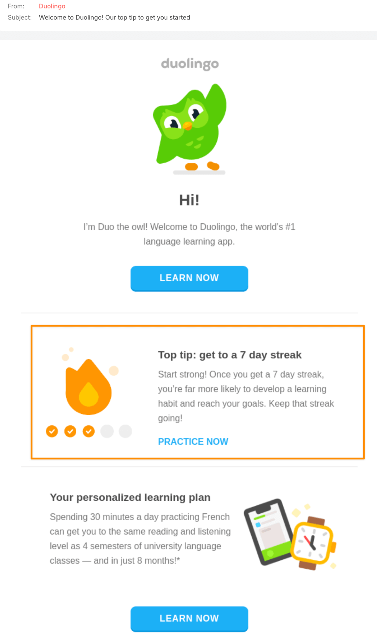 Duolingo welcome email