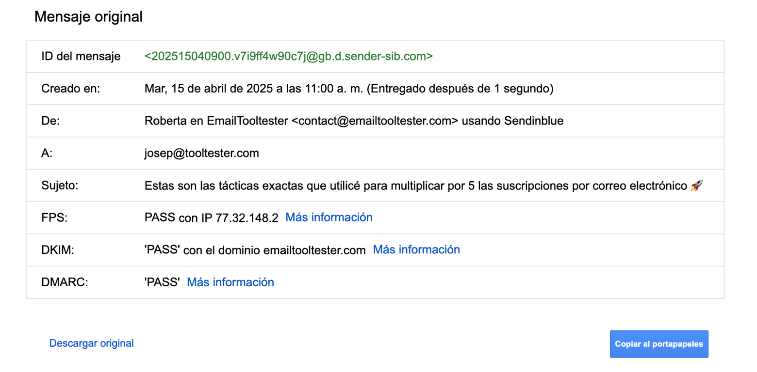 Ejemplo de correo que pasa SPF, DKIM y DMARC