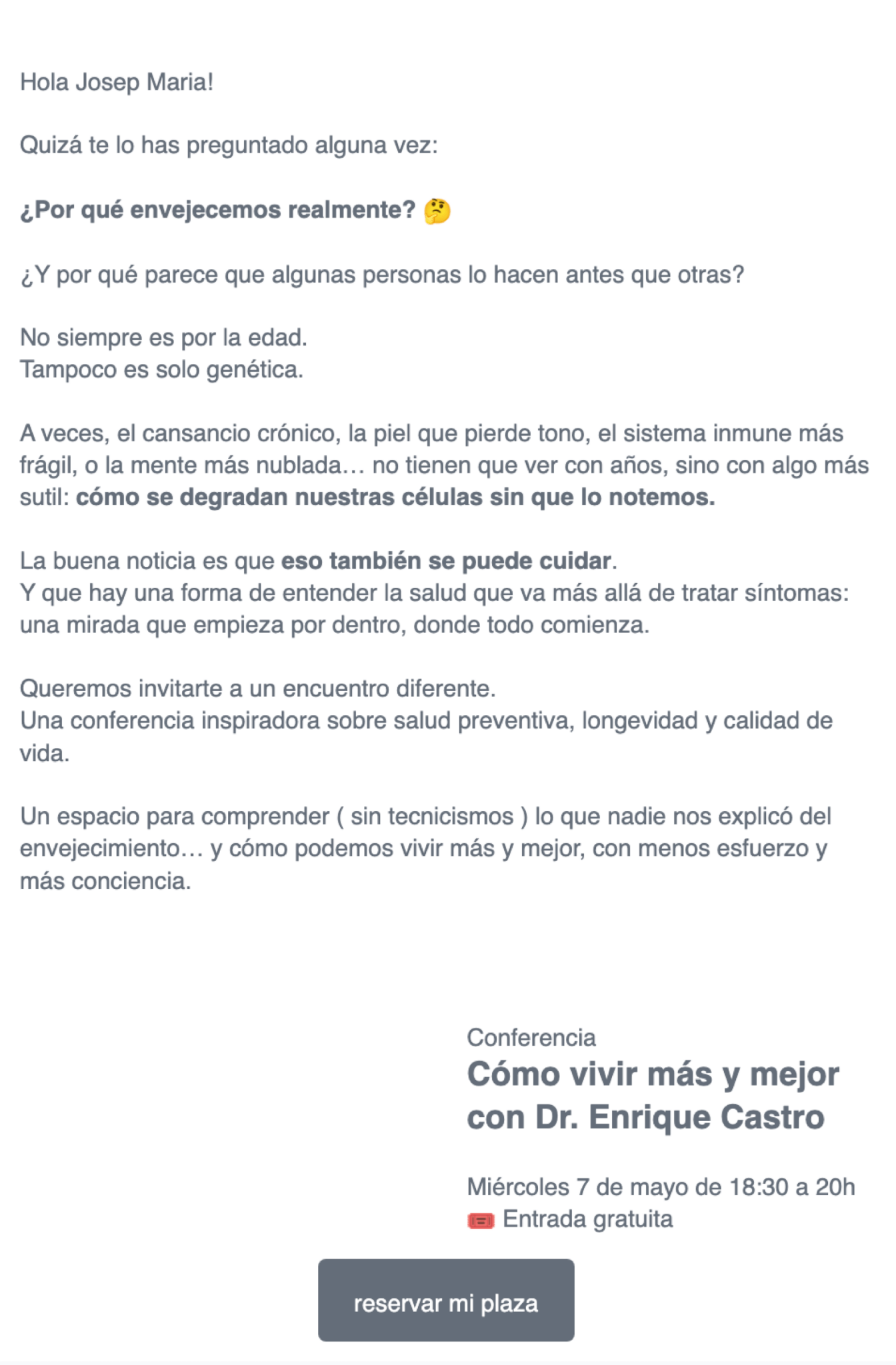 Ejemplo de newsletter de evento