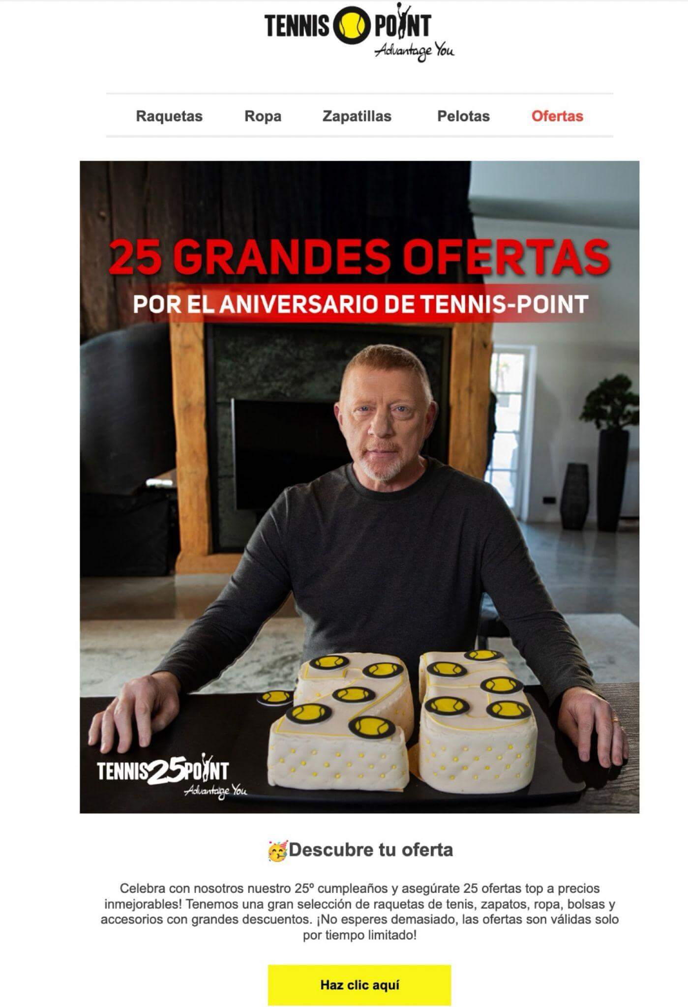 Ejemplo de newsletter de Tennis Point