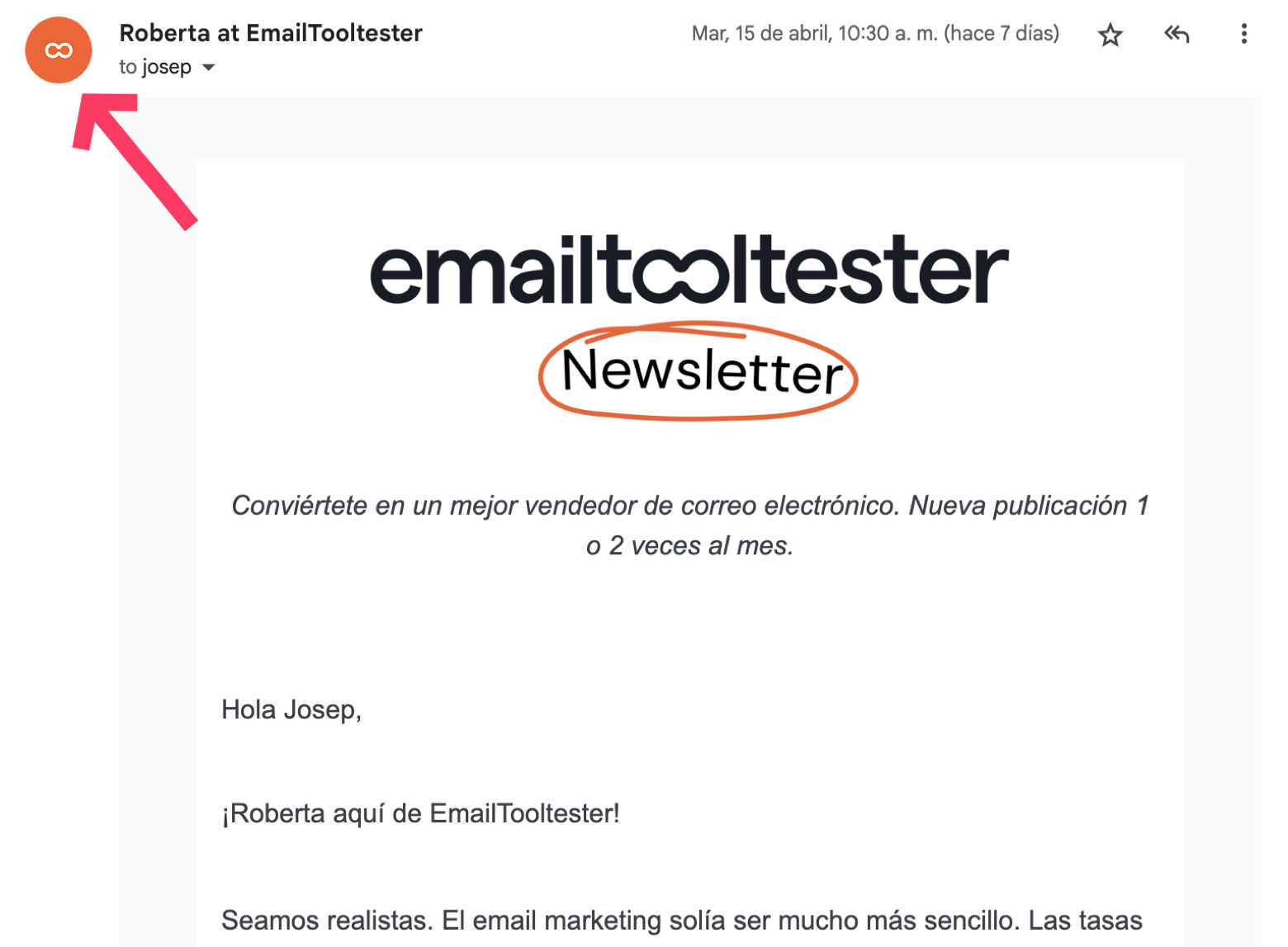 Ejemplo del logo de EmailTooltester.com en nuestros emails