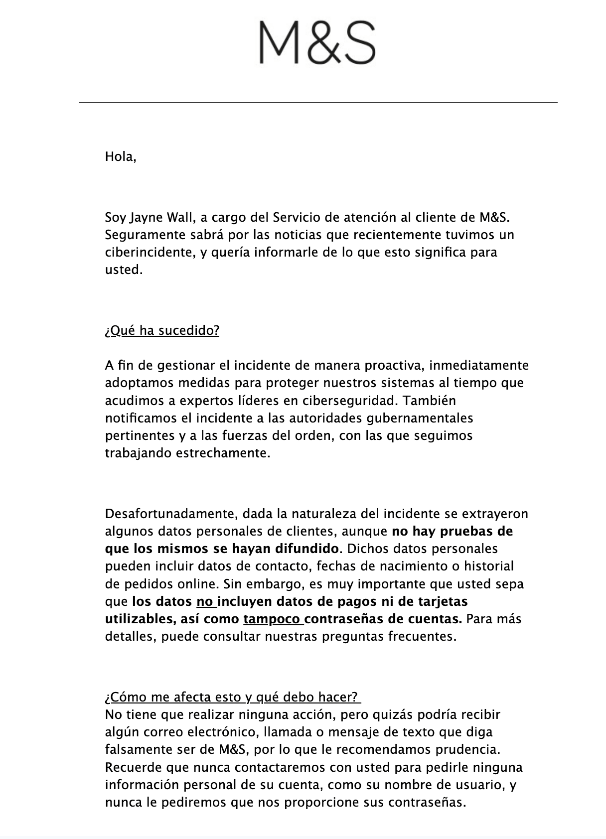 Ejemplo newsletter Mars & Spencer