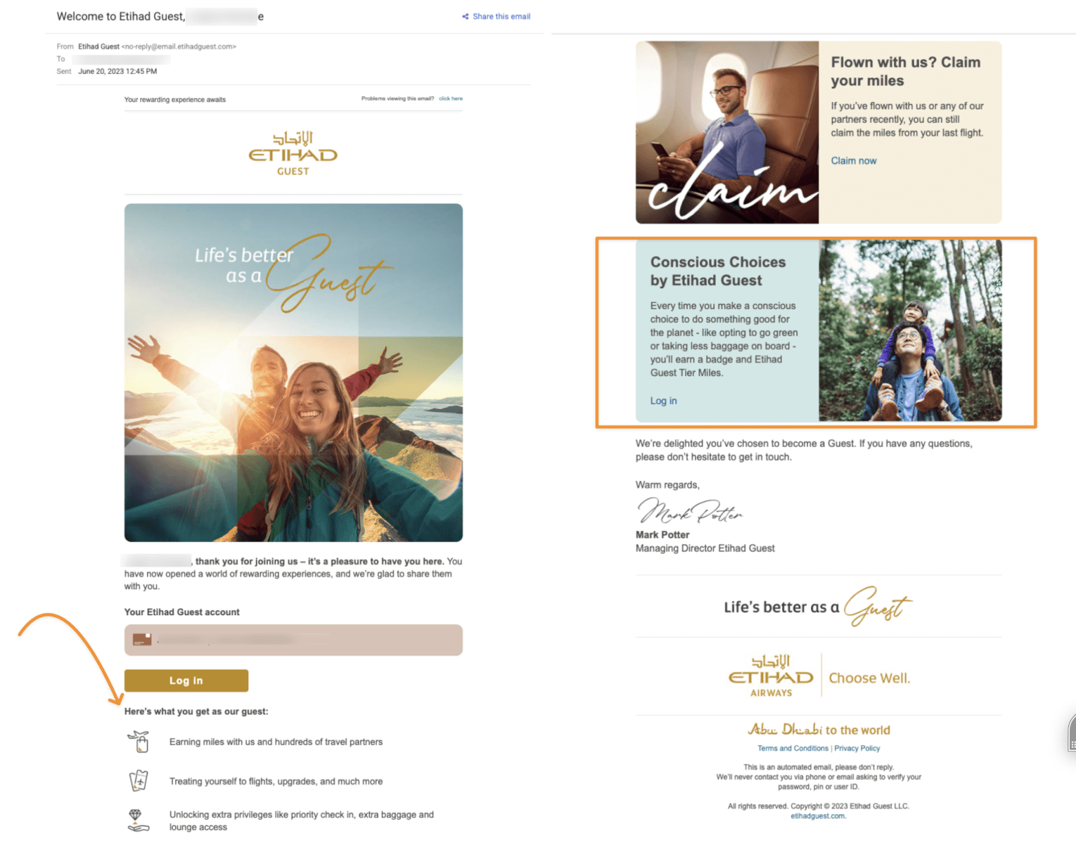 Etihad welcome email