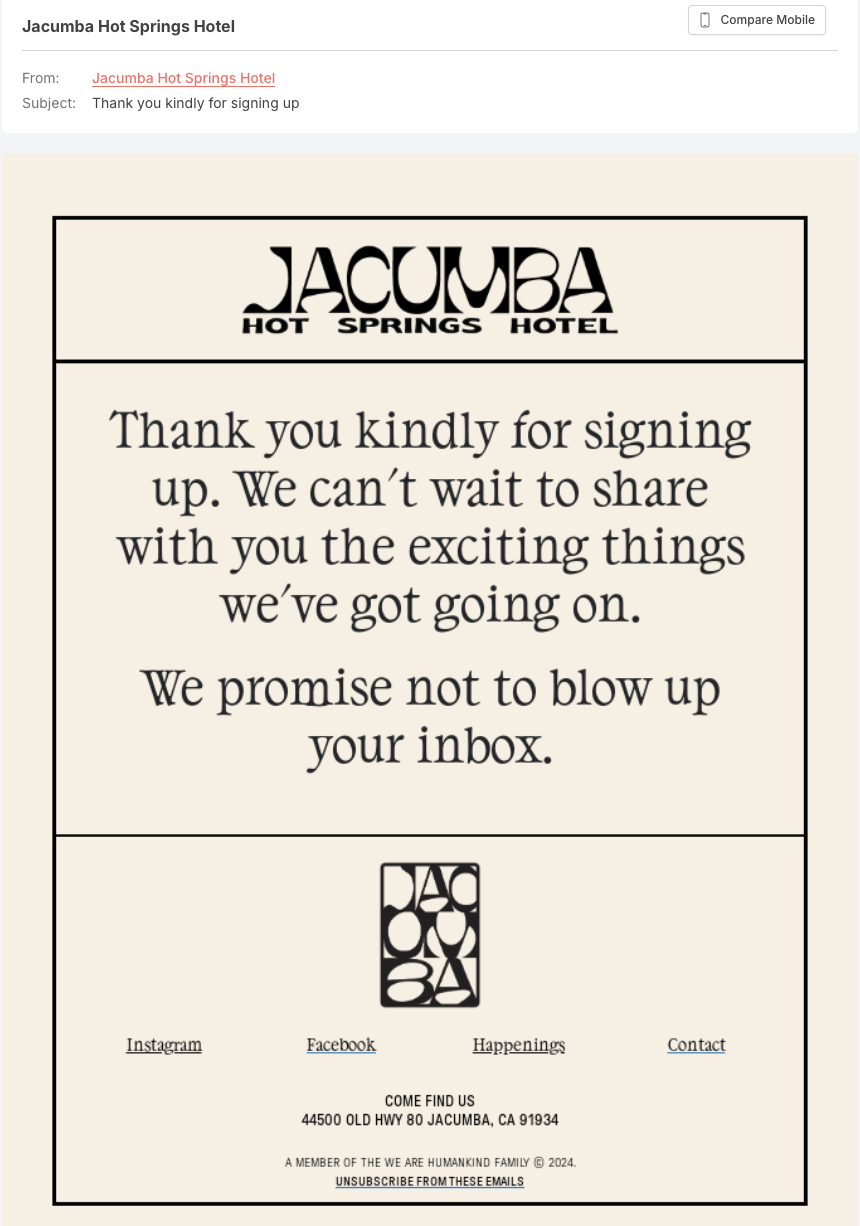 Jacumba welcome email