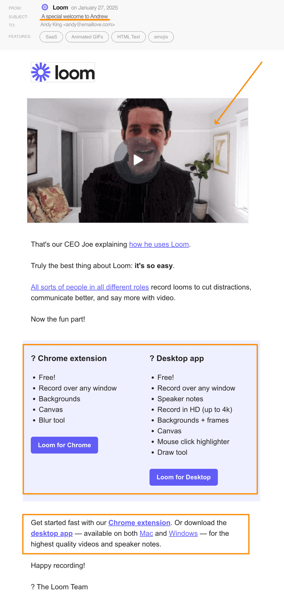Loom welcome email