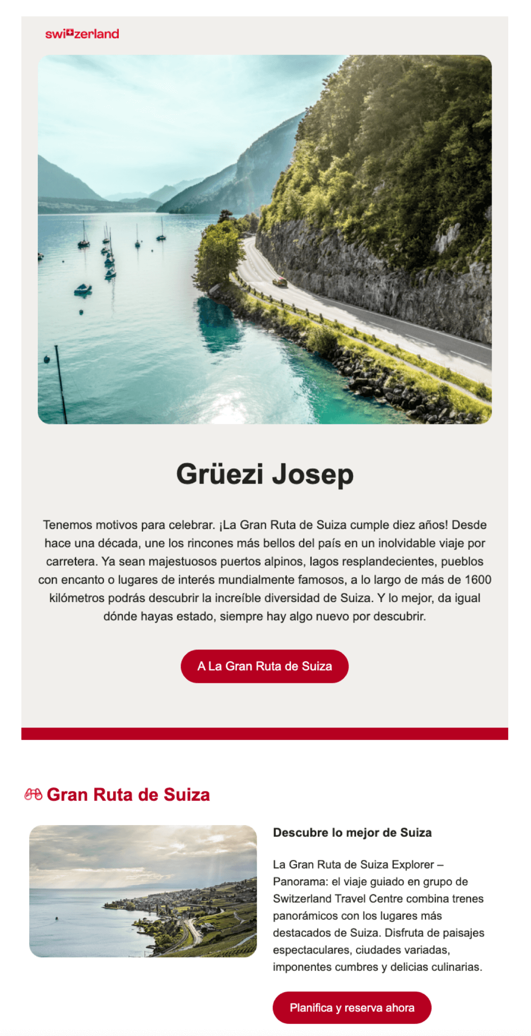 Newsletter de turismo de Suiza