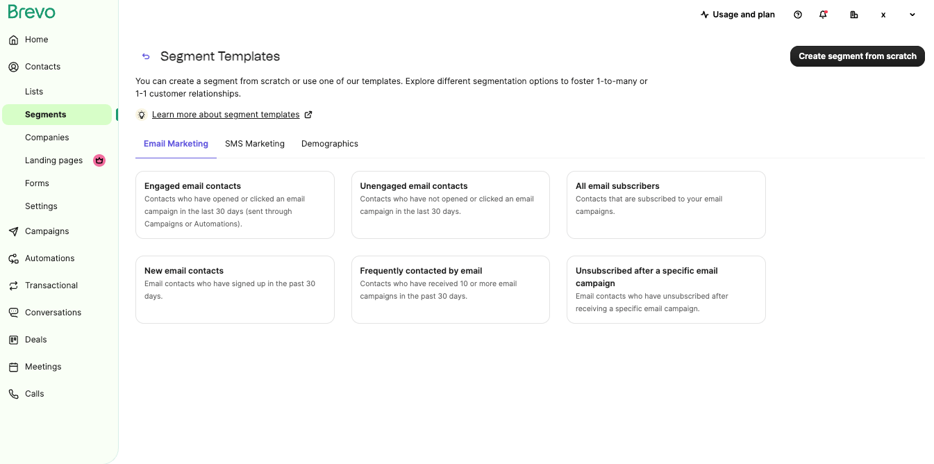 Brevo segment templates