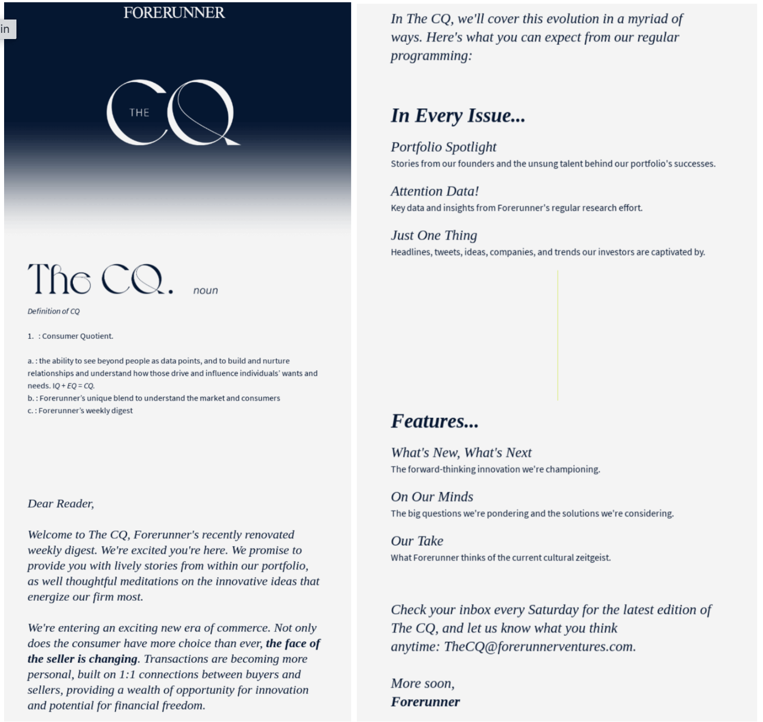 The CQ welcome email
