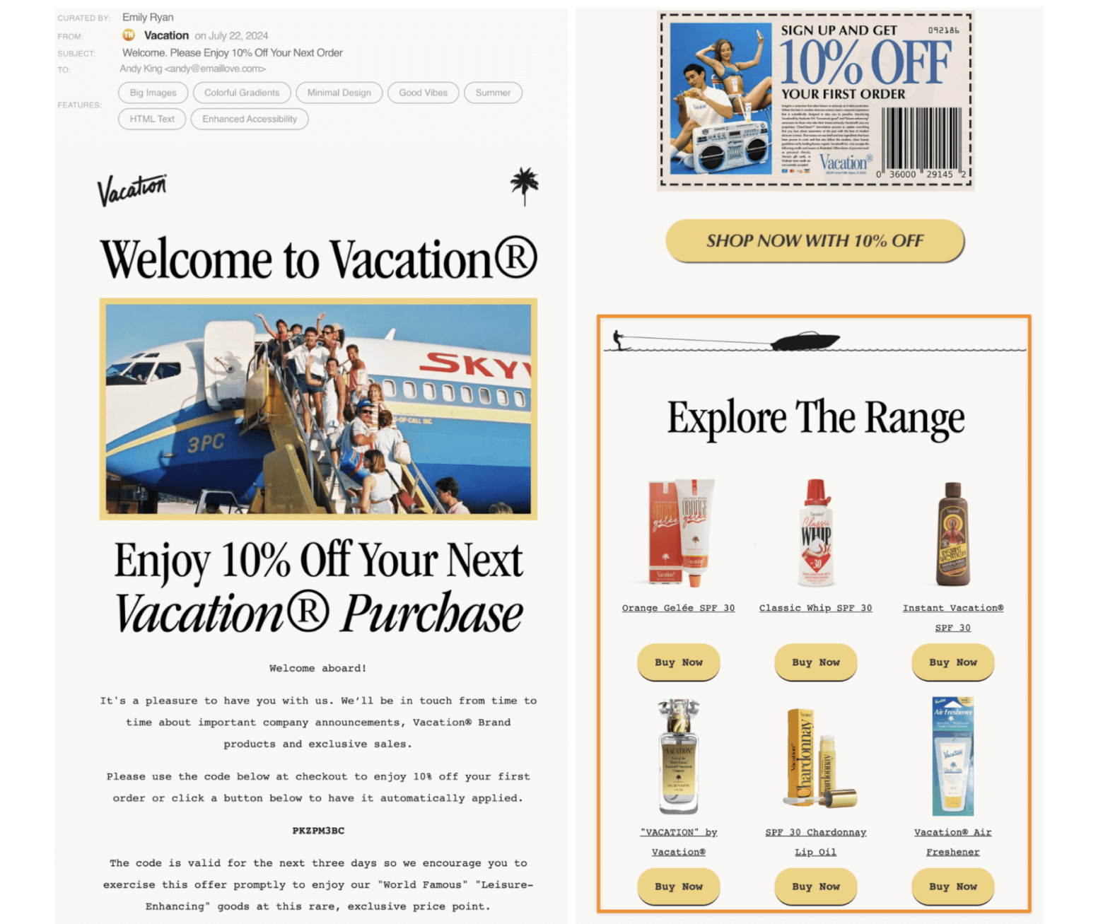 Vacation welcome email
