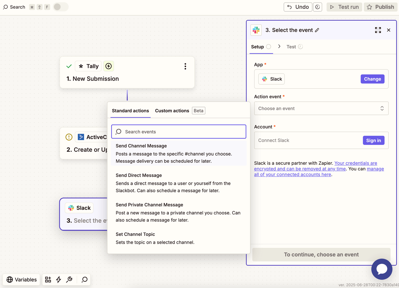 ActiveCampaign automation with Tally and Slack in Zapier