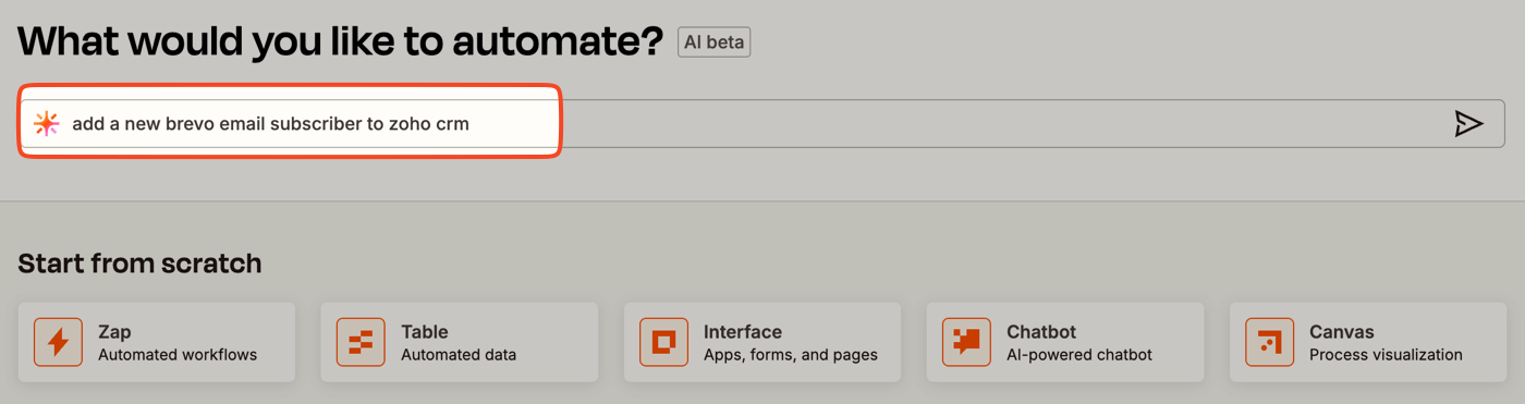 AI Zap creation in Zapier