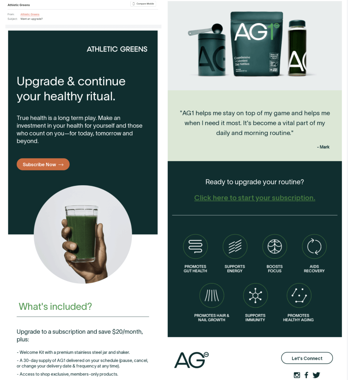 Athletic Greens' upsell email example