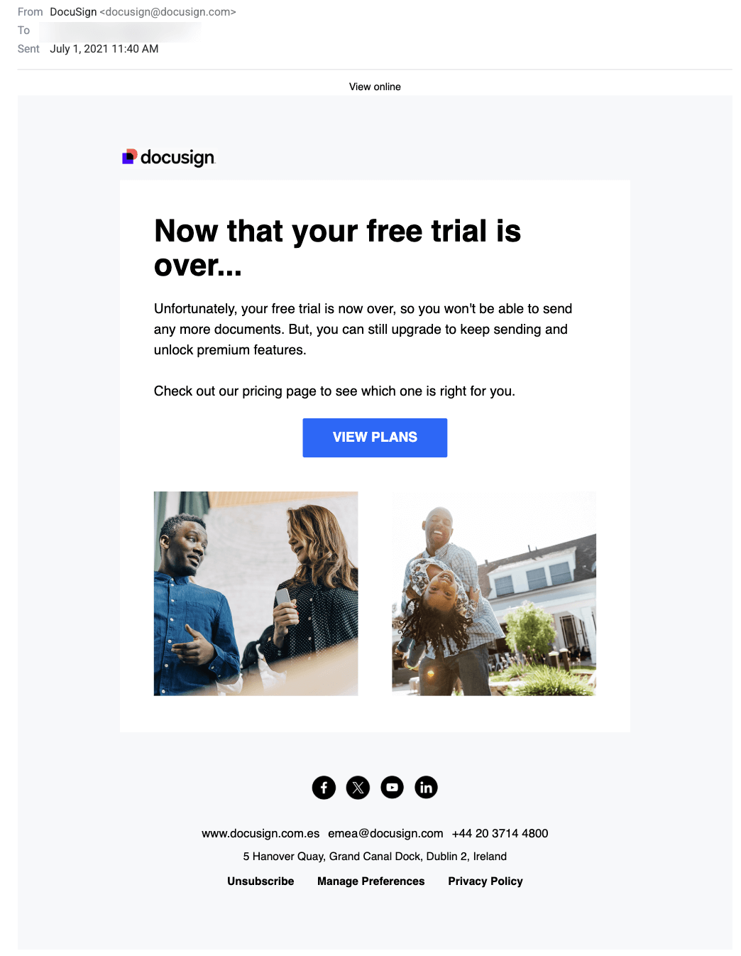 Docusign's upsell email example