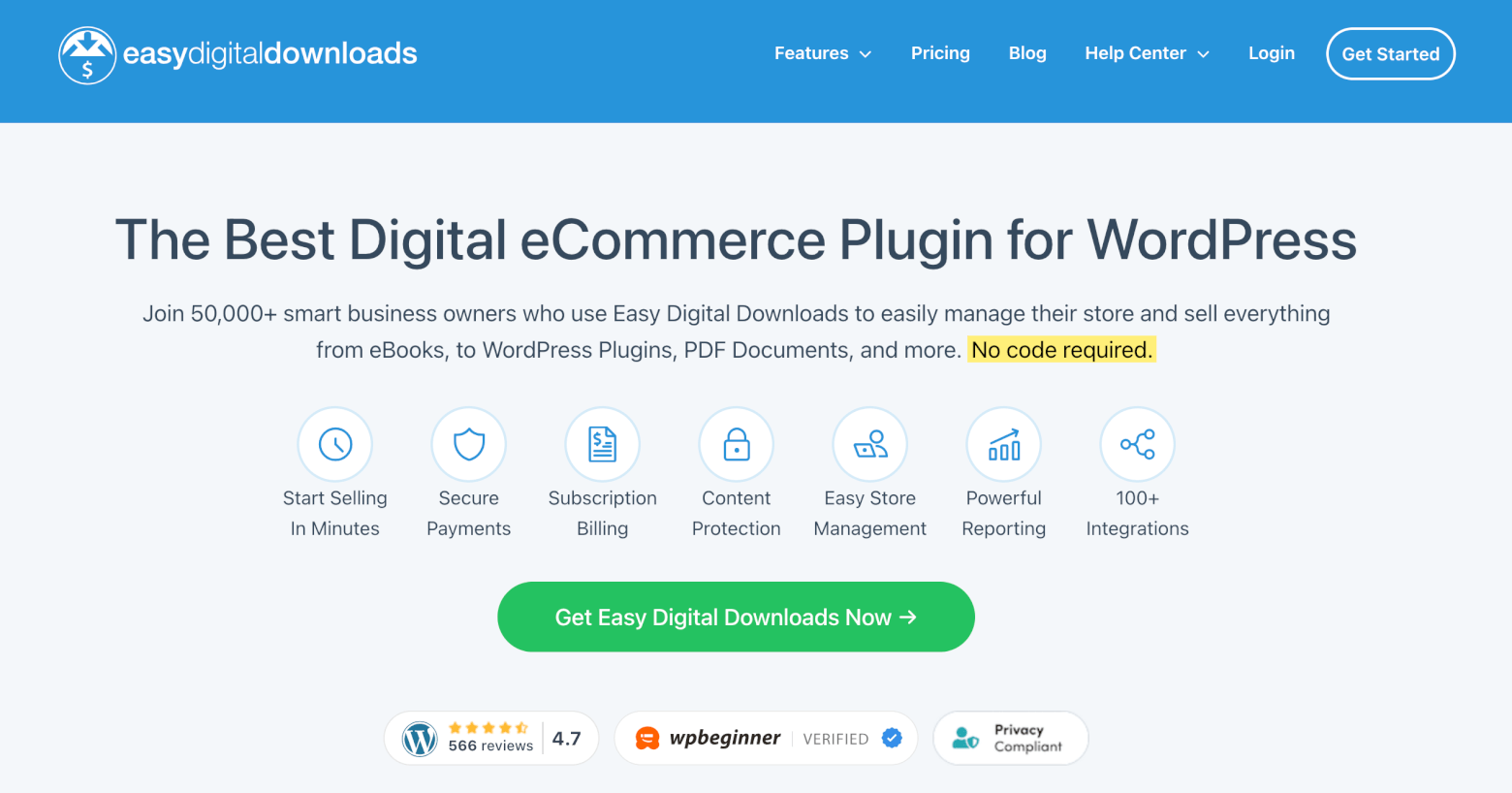 easy digital downloads homepage