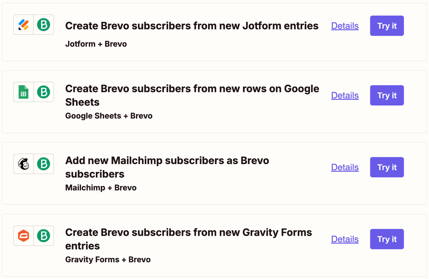 Example of Brevo integrations in Zapier
