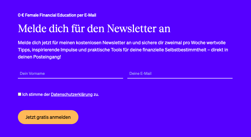 madame moneypenny lead magnet newsletter beispiel