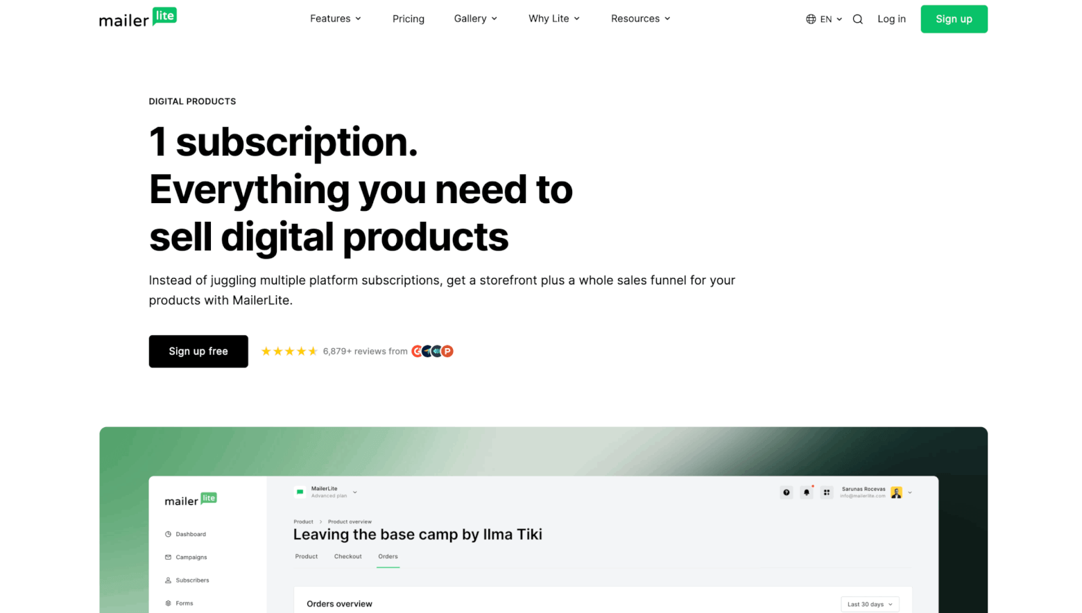 mailerlite homepage - sell digital products
