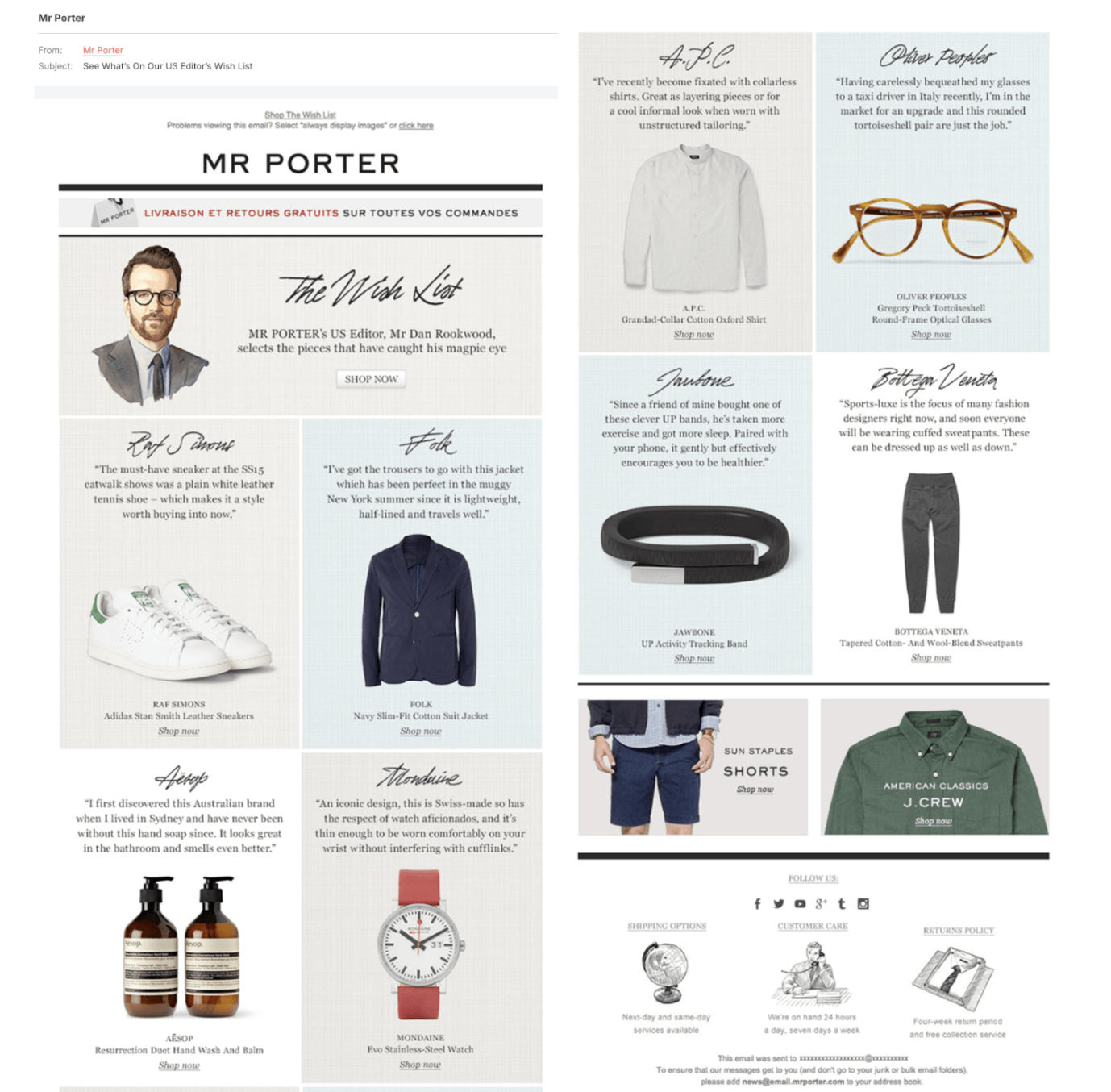 Mr Porter's upsell email example