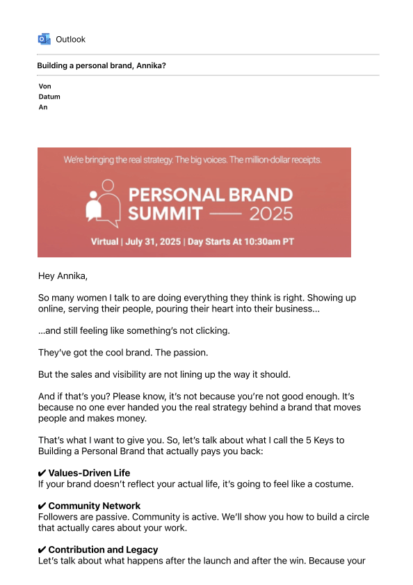 jennifer kem newsletter beispiel personal brand