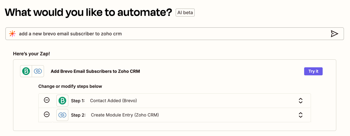 Zap created in Zapier