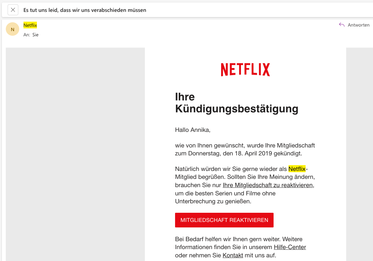 email netflix abmeldung drip-kampagne