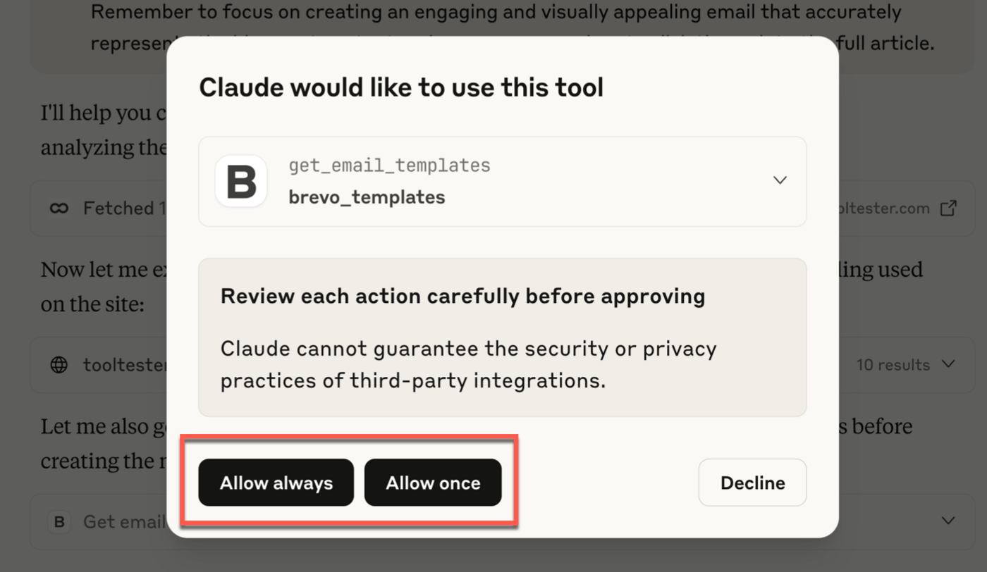 Allowing Claude to access Brevo MCP