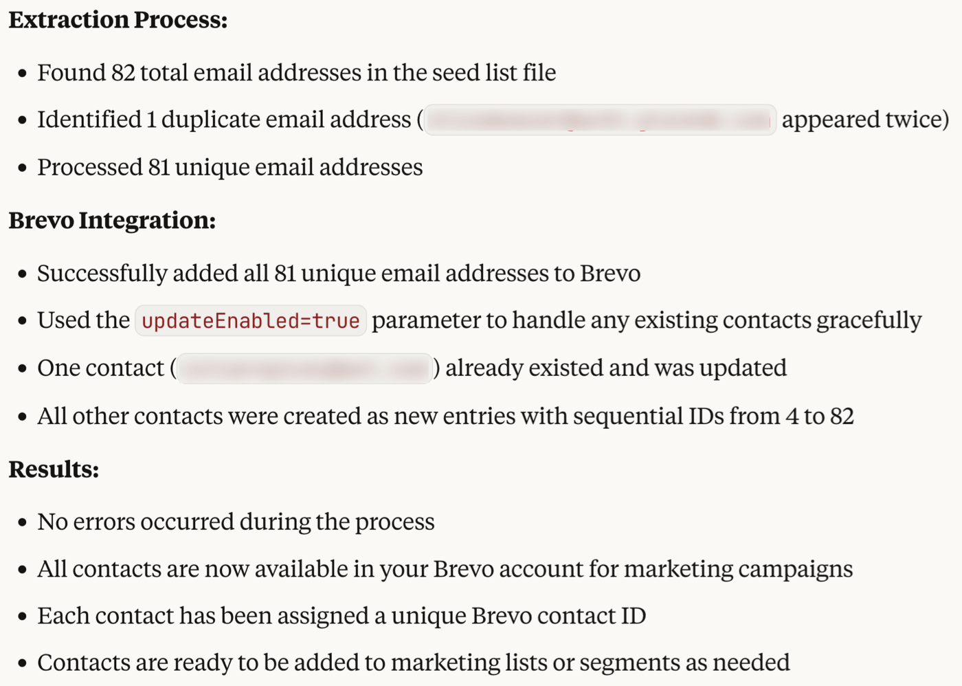 Brevo MCP contact list upload