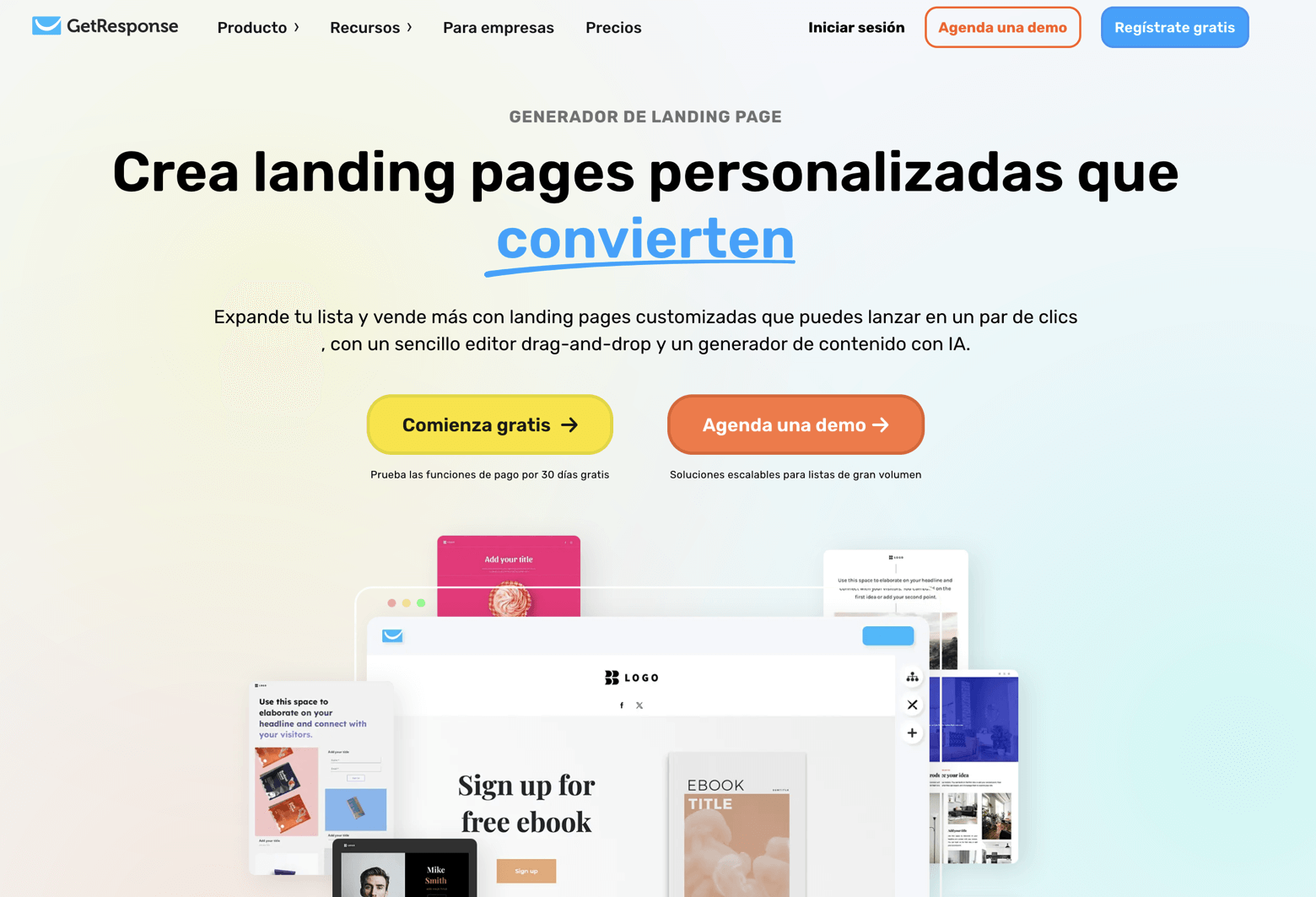 Creador paginas web destino gratis de GetResponse