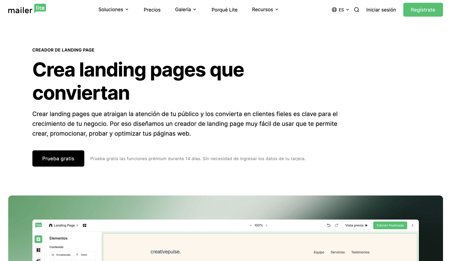 MailerLite Creador Landing Page Gratis
