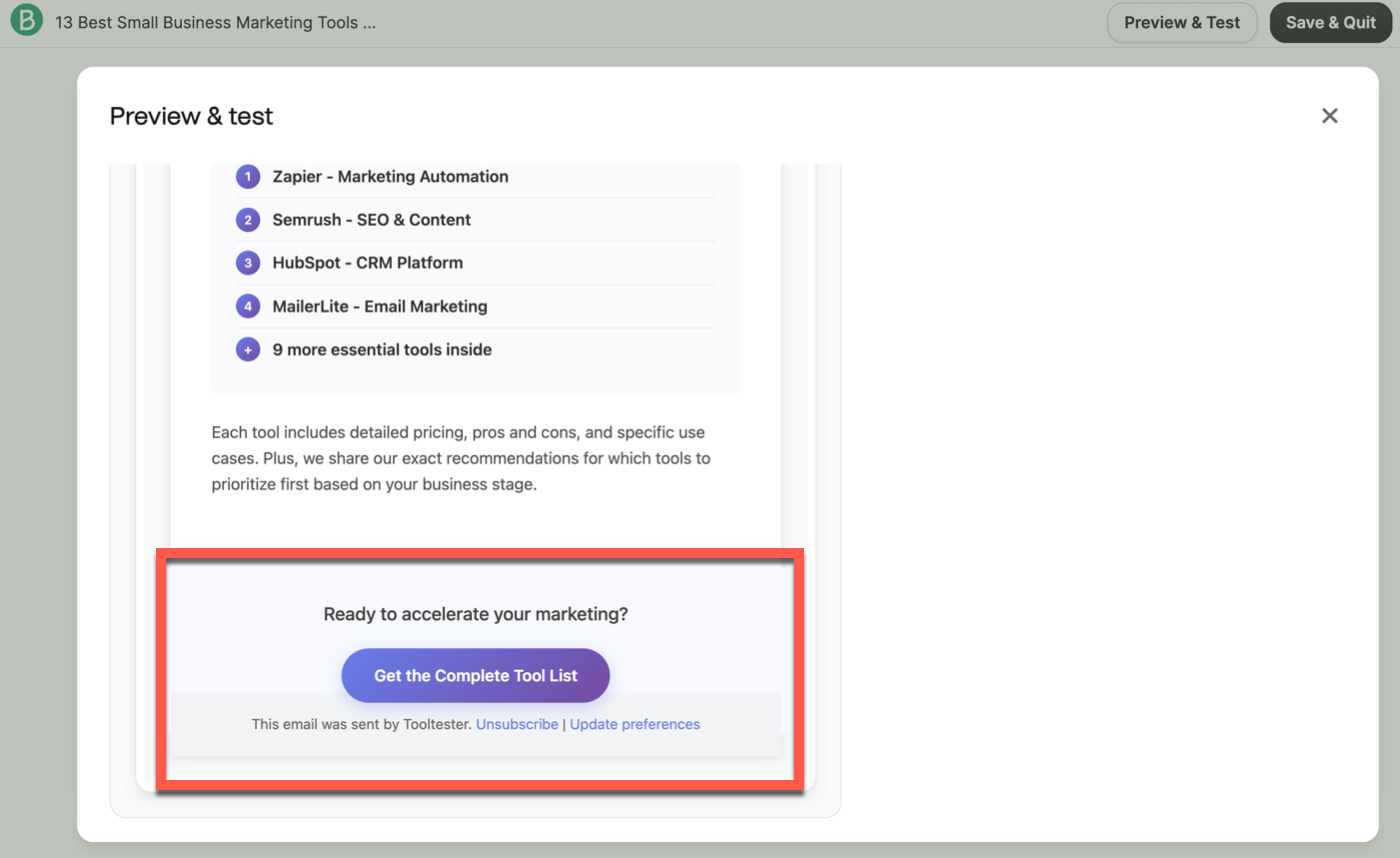 Reviewing email layout in Brevo