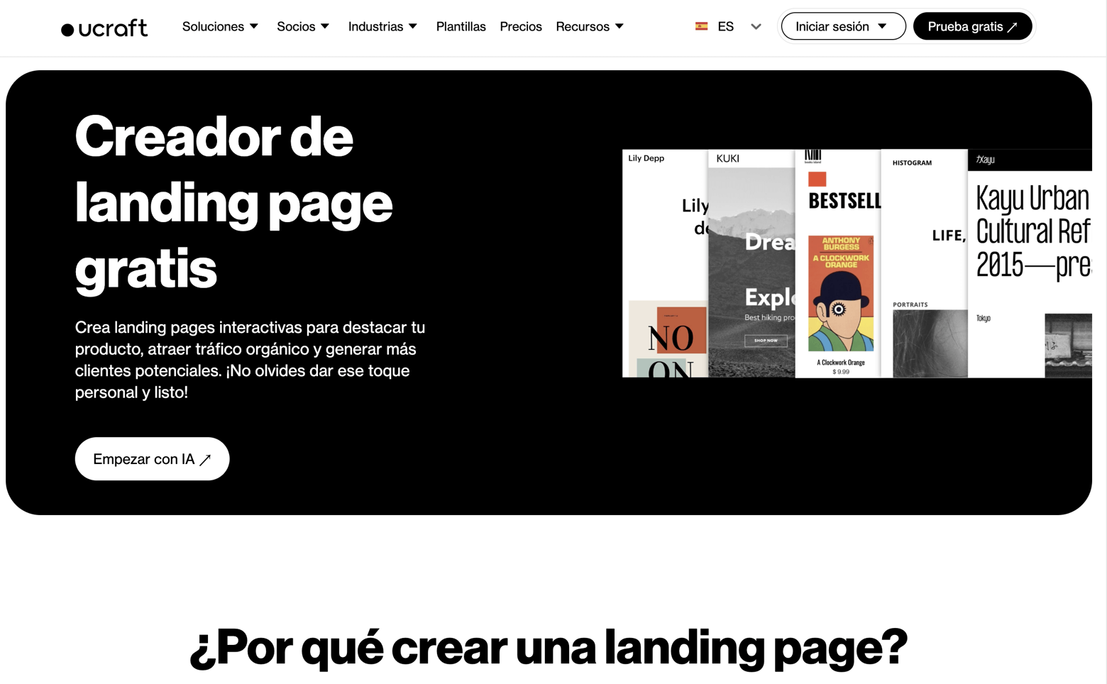 Ucraft paginas landing destino gratis