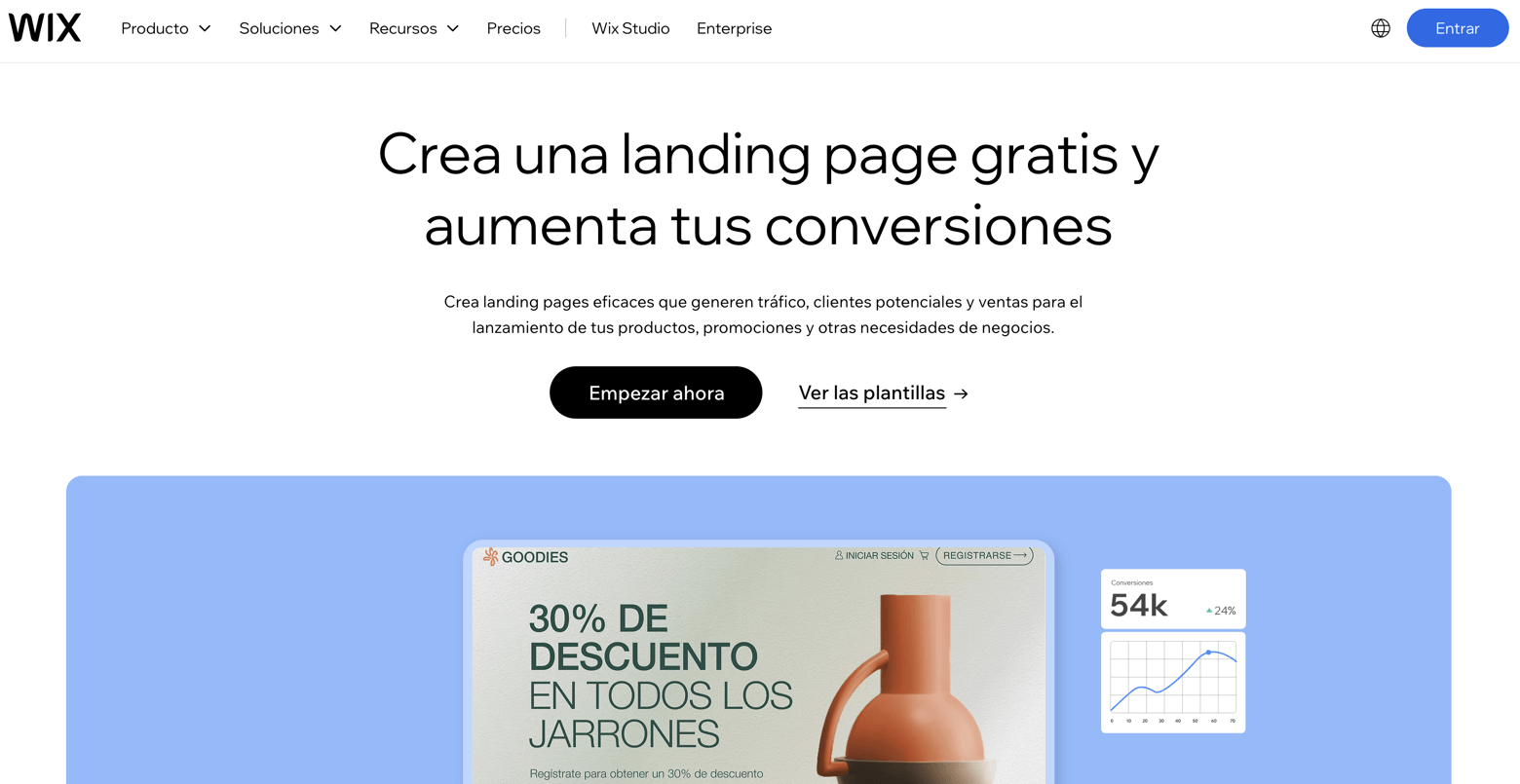 Wix landing page creador gratis