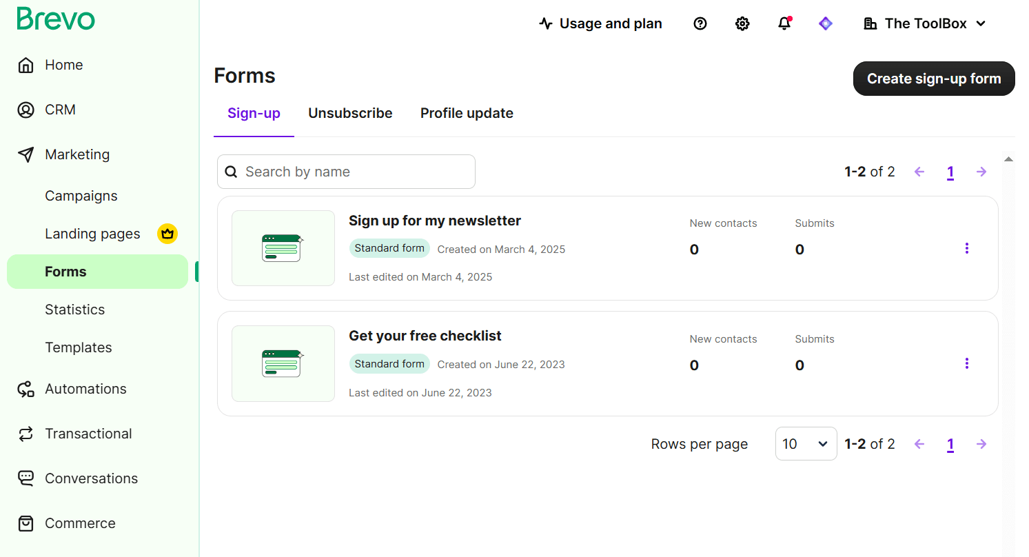 Brevo user interface