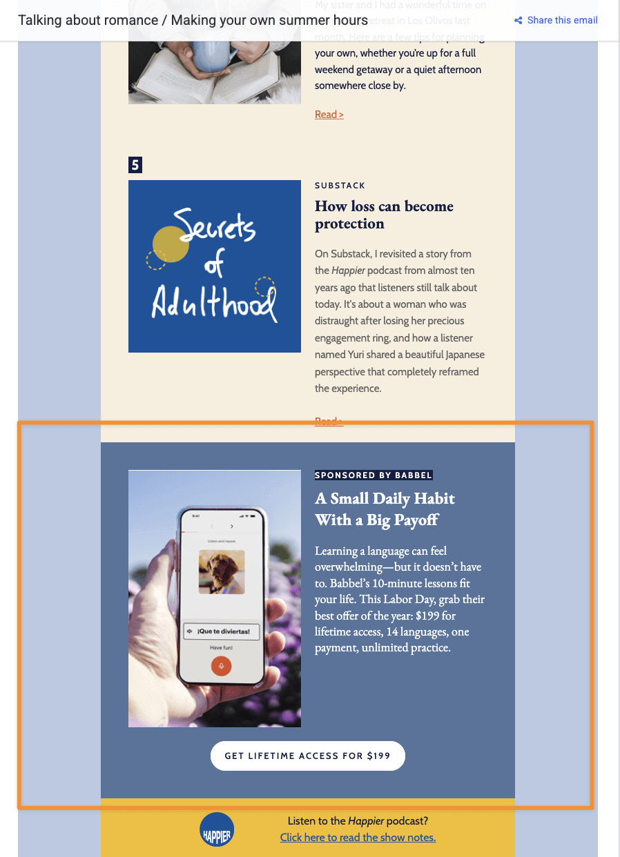 Gretchen Rubin’s newsletter ad example 2