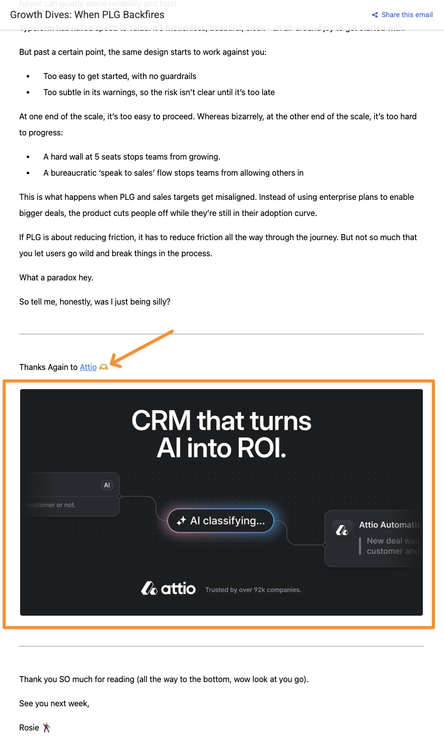 Growth Dives’ newsletter ad example - continuation