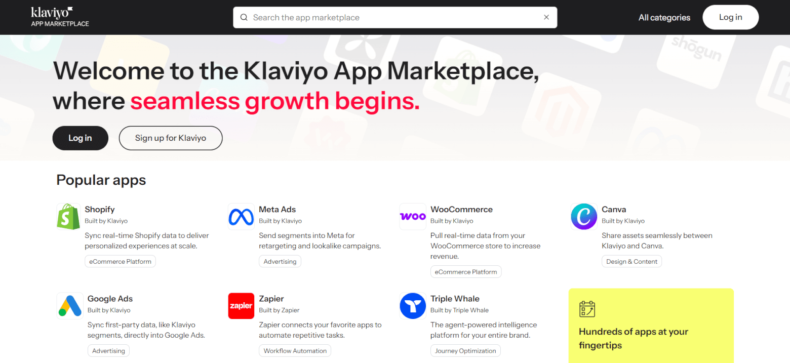 Klaviyo app marketplace