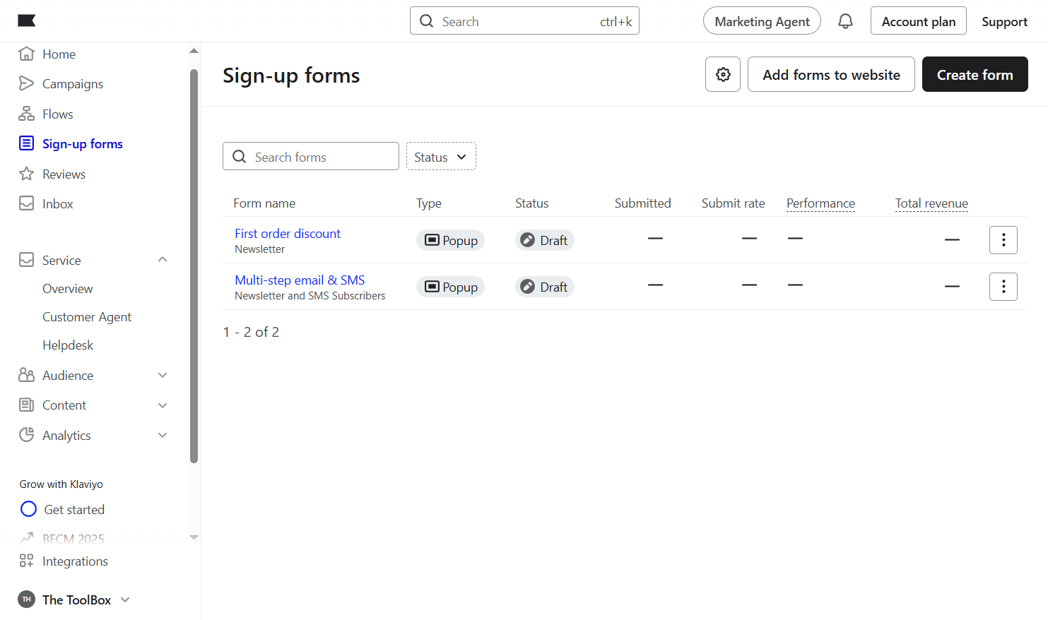 Klaviyo user interface