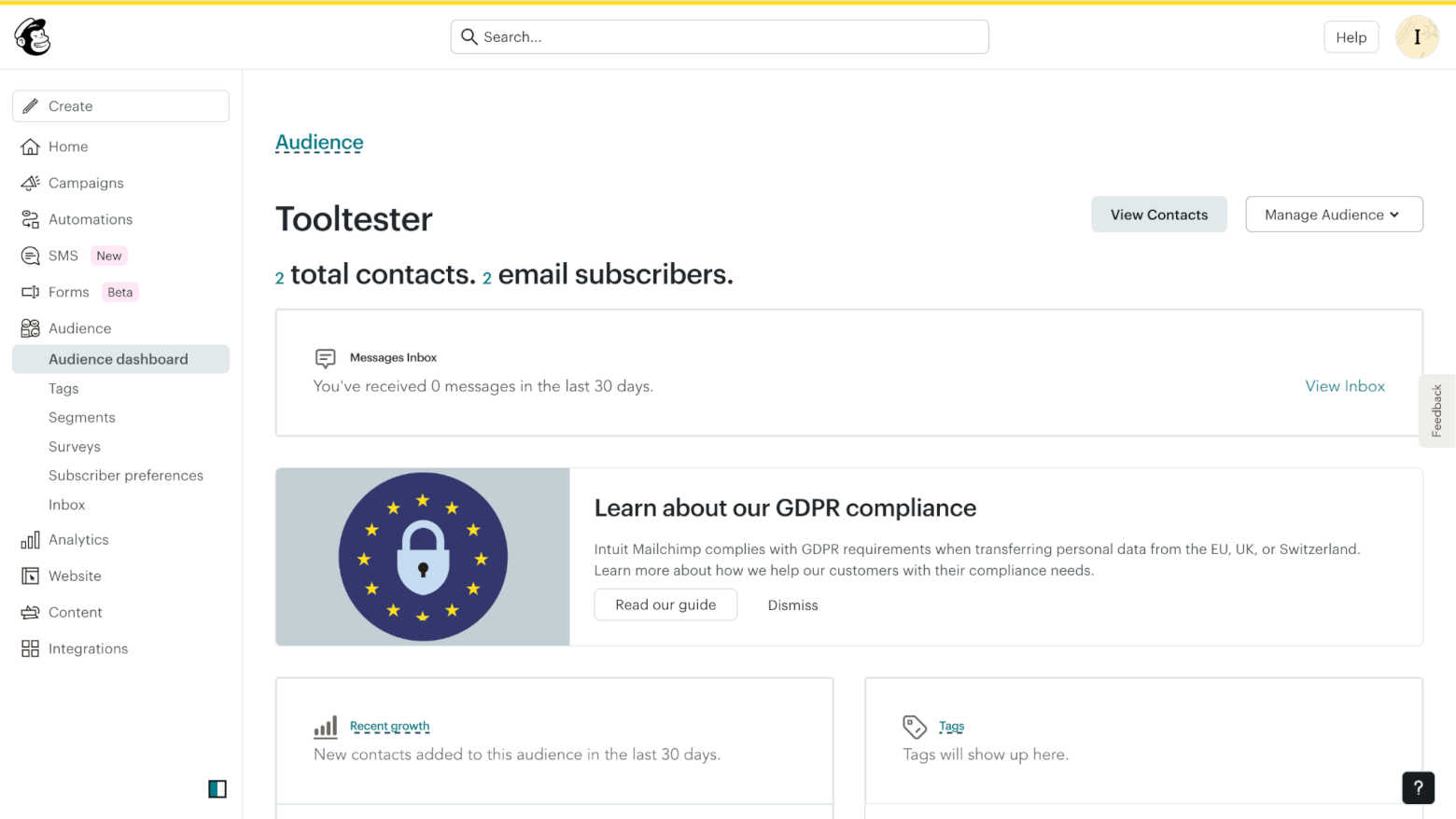 mailchimp dashboard