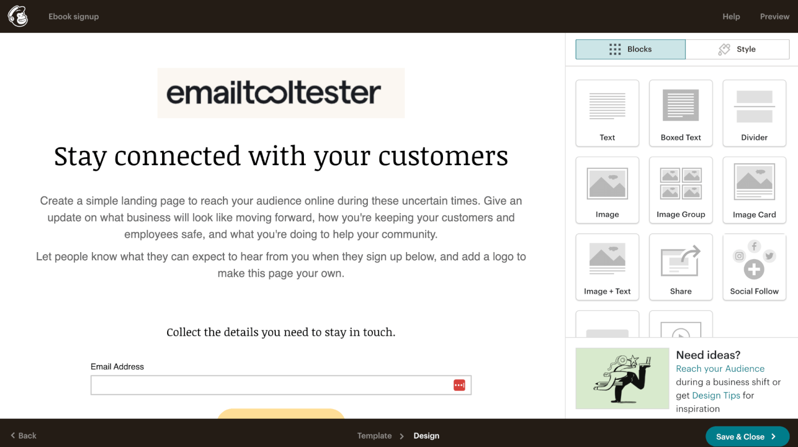 mailchimp landing page builder